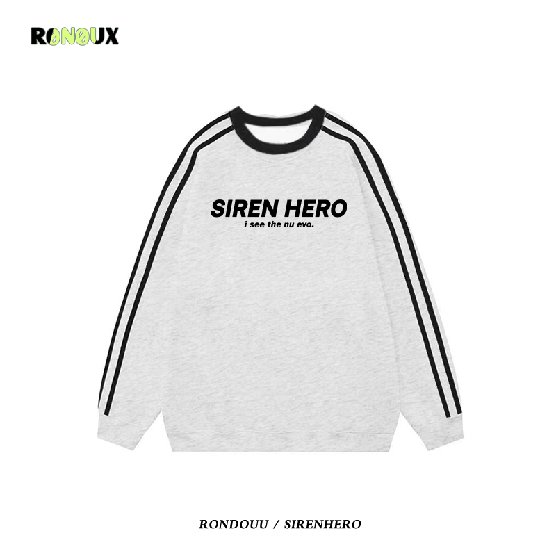 加绒宽松美式复古三条杠卫衣外套