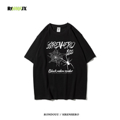 美式 体恤 潮牌情侣半袖 复古高街嘻哈重磅纯棉宽松短袖 t恤男女夏季