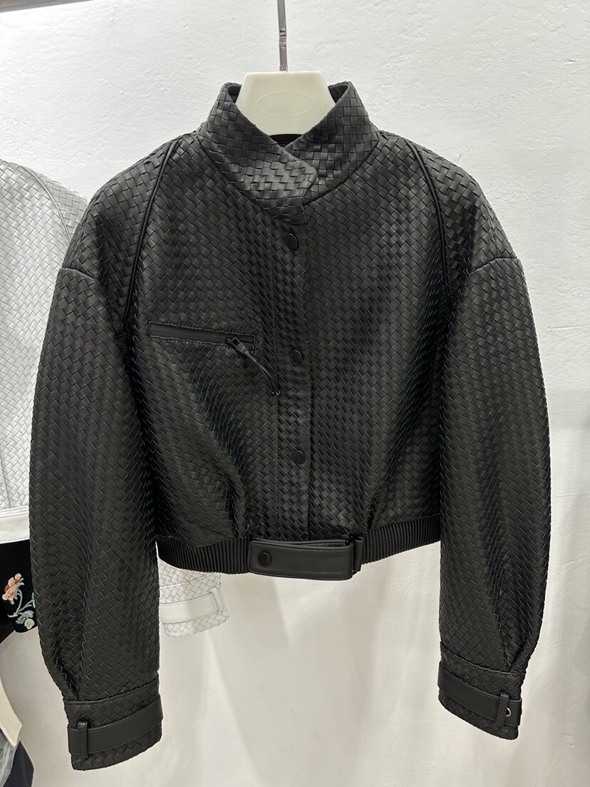 2023年新款高端重工手工编织进口绵羊皮短款机车休闲欧美皮衣外套