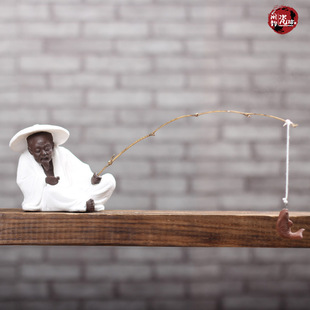 新中式姜太公钓鱼摆件陶瓷禅意鱼翁鱼缸假山造景装饰香插工艺品