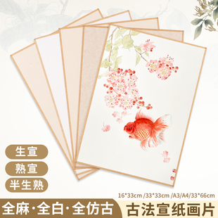 熟宣国画宣纸卡纸仿古珠光云母A4包边绘画宣卡纸生宣半生熟工笔画花鸟没骨画纸大师级书法作品纸白描软卡画片
