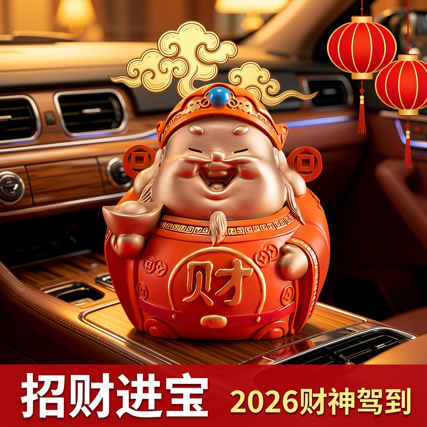 2026财神车载摆件高档车内饰品平安男女车内饰品汽车仪表台装饰