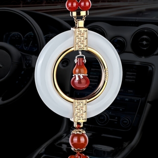 汽车挂饰挂件保平安葫芦创意后视镜红高档饰品男女车内白玉符玛瑙