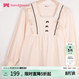 女 方领丝绒甜美木耳边休闲家居服套装 阪织屋春秋新品 套头睡衣法式