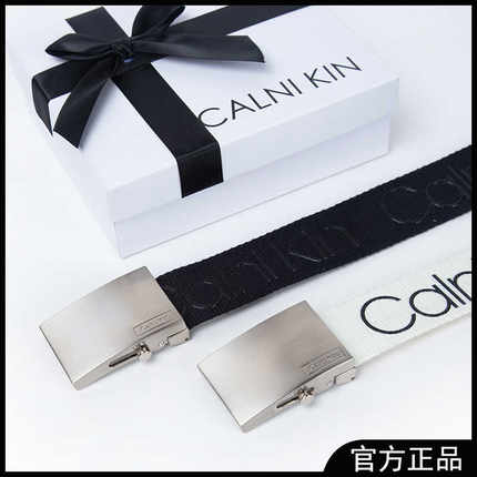 CalniKin皮带男潮帆布自动平滑扣裤带学生休闲女青年LOGO印花腰带