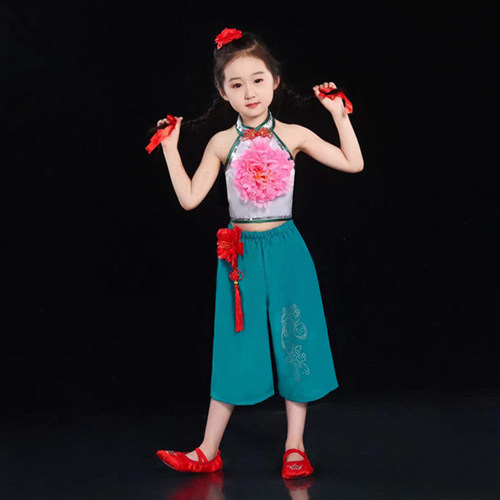 新款儿童秧歌服演出服女童幼儿园喜庆打鼓服妞妞看戏辣妹子舞蹈服