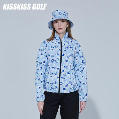 KISSKISSGOLF女士印花防风防雨衣高尔夫户外运动防暴雨短雨衣外套