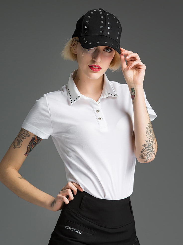 KISSKISSGOLF休闲女装铆钉短袖T恤Polo衫春夏高尔夫户外运动T恤