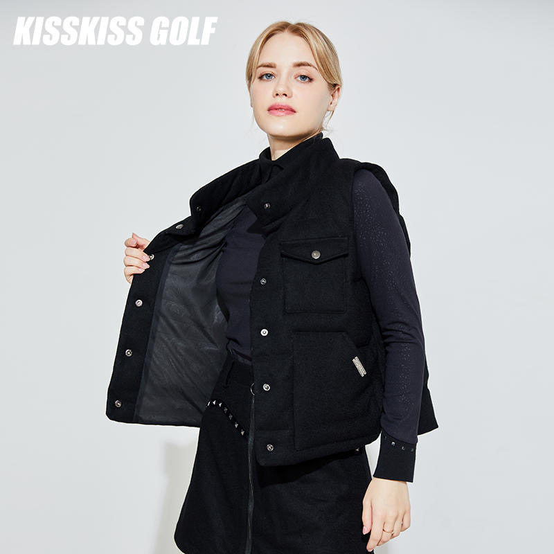 KISSKISSGOLF女士羊毛羽绒马甲高尔夫户外运动休闲背心外套保暖