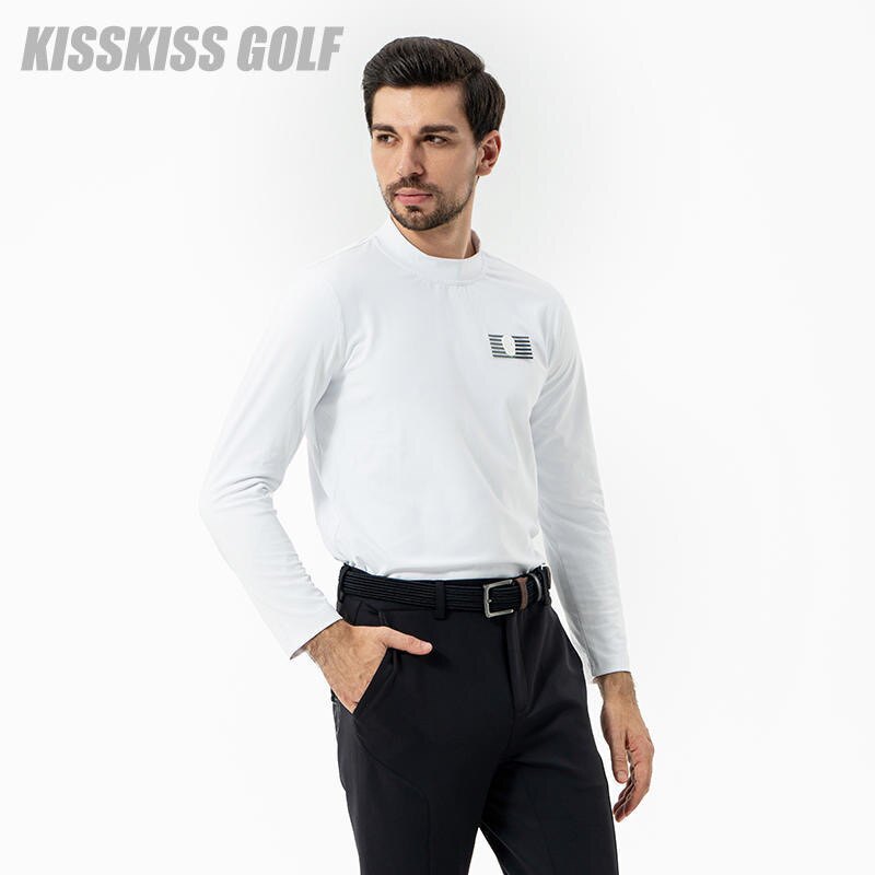 KISSKISSGOLF男装小高领长袖运动T恤高尔夫T恤休闲时尚春秋上衣
