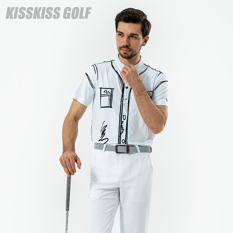 KISSKISSGOLF高尔夫男士抽象印花短袖T恤透气运动排汗休闲吸湿T恤