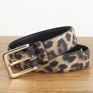 牛仔裤 时尚 ins风针扣 带个性 豹纹皮带头层牛皮腰带女士真皮休闲裤