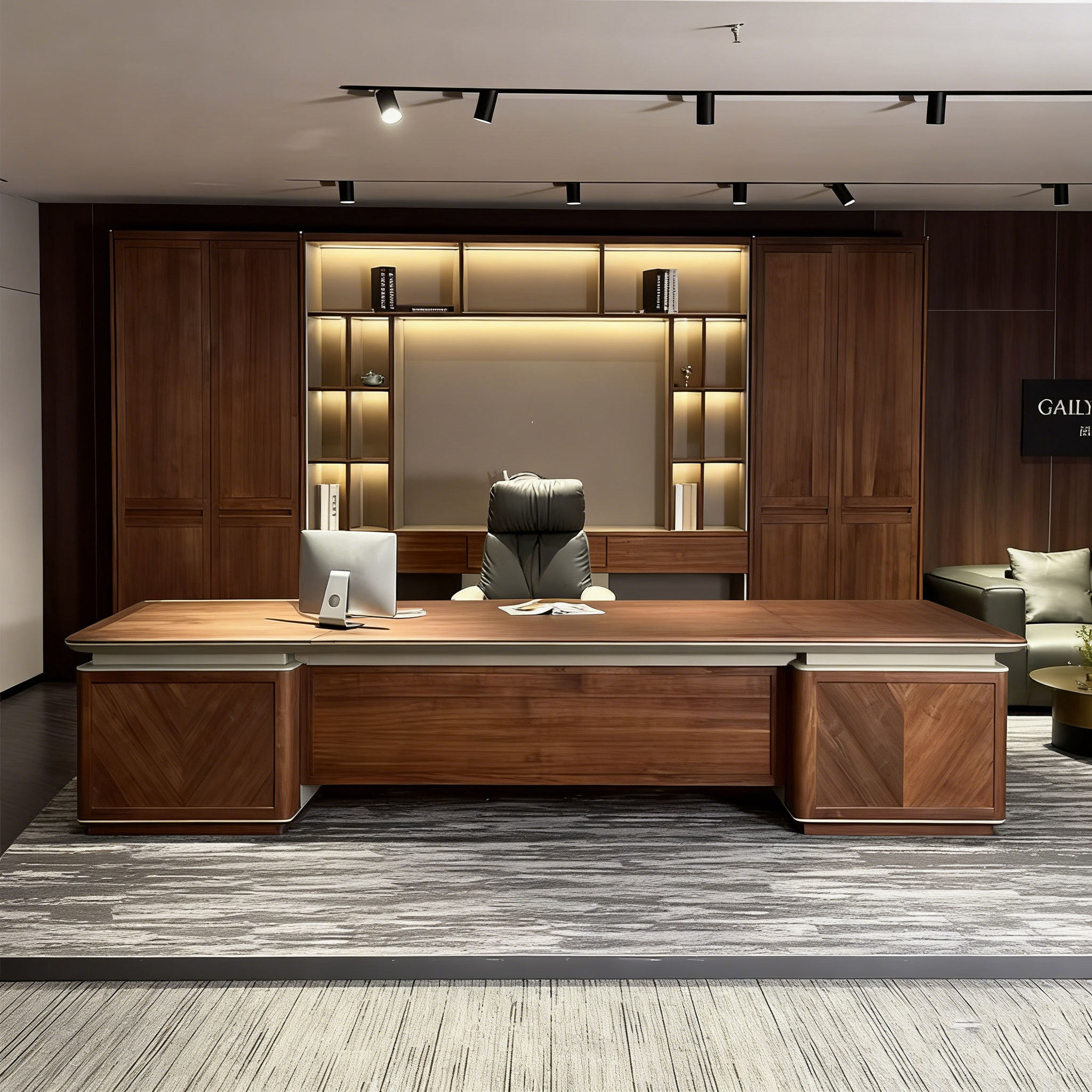 新中式实木办公桌老板桌轻奢高级感带侧桌组合总裁桌黑胡桃木定制,商业/办公家具,大班台/主管桌,淘宝优惠券,粉丝福利购,淘宝优惠卷