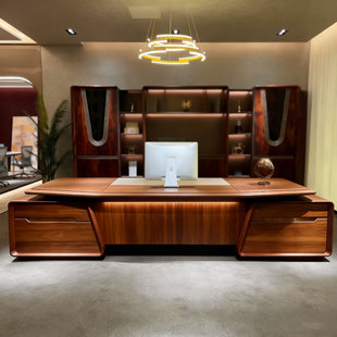 新中式黑胡桃木实木老板办公桌轻奢高级感总裁董事长大班台可定制