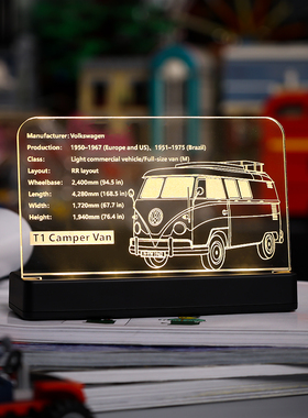 KY可匀适用于乐高10220大众T1露营车创意LED亚克力发光展示铭牌