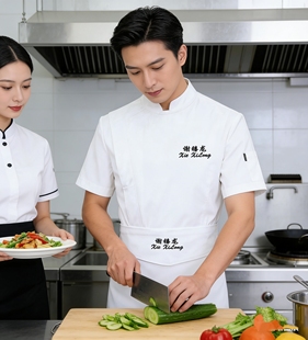 2026年新款短袖夏季餐饮酒店工作服工衣厨师服黑珍珠粤菜商务星级