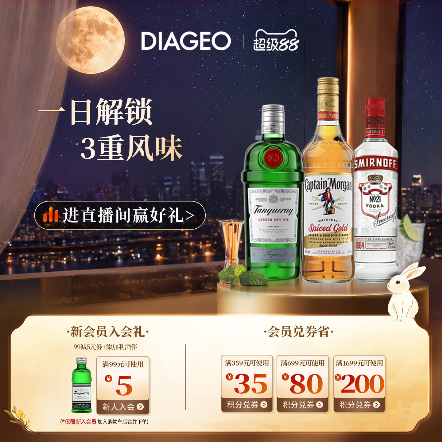 【调酒】添加利伦敦干味金酒+斯米诺红牌+摩根船长白标组合基酒