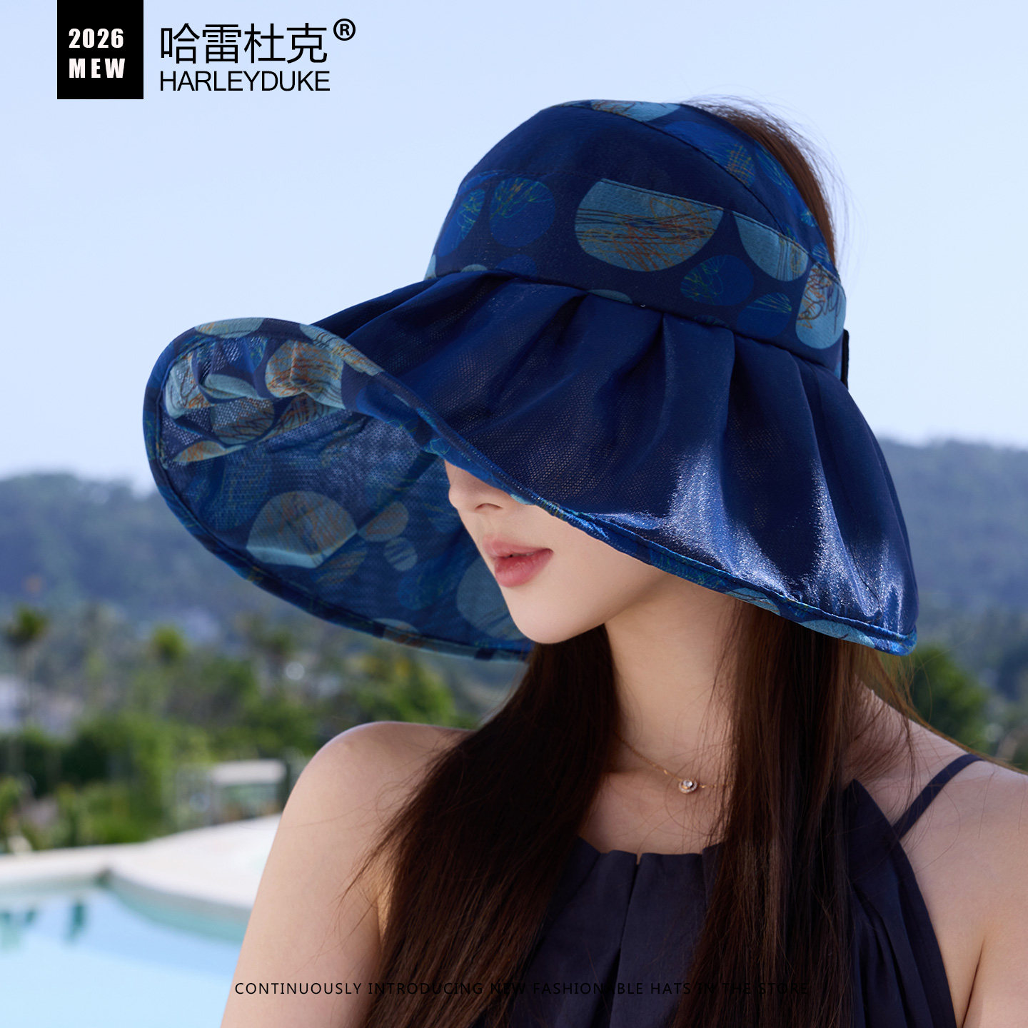 大檐空顶防晒可折叠女士太阳帽图片