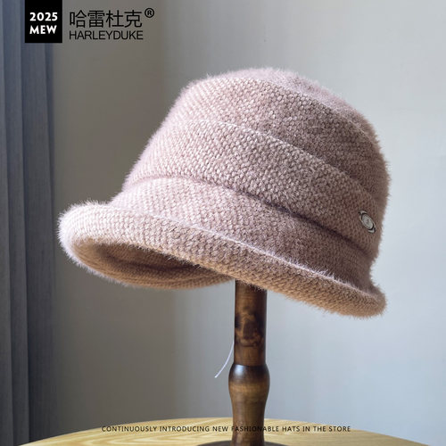 帽子女秋冬季雪尼尔绒线前翘盆帽