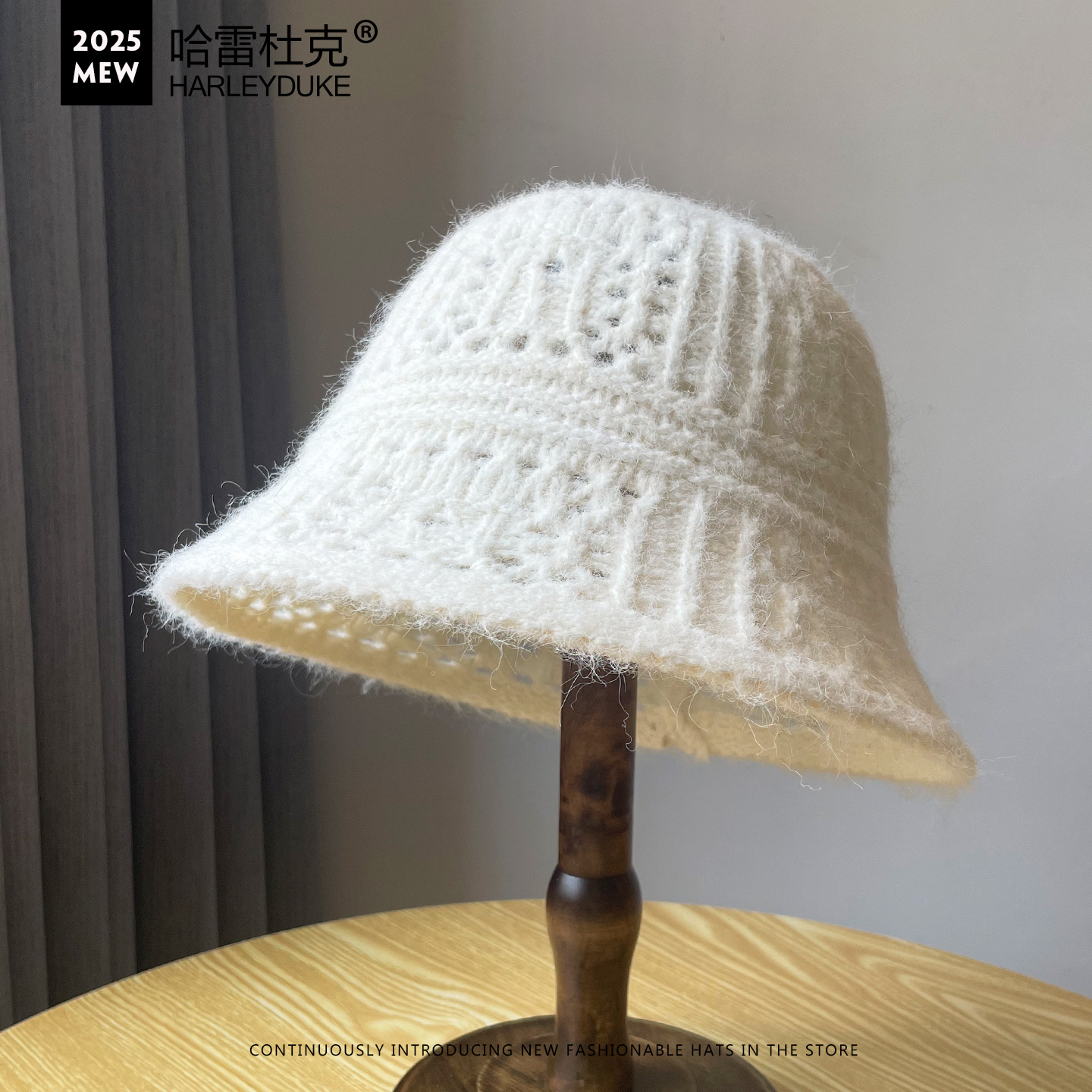 秋冬季镂空毛线盆帽子女针织渔夫