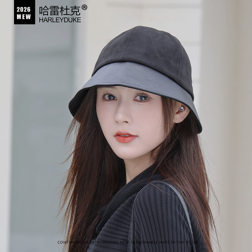 秋冬皮革拼接防风保暖女士渔夫帽