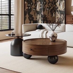 中古风茶几客厅家用设计师款小户型新款现代简约轻奢边柜角几组合