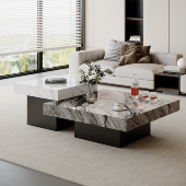 意式 极简岩板茶几轻奢高级感客厅家用小户型高低方形茶几2025新款