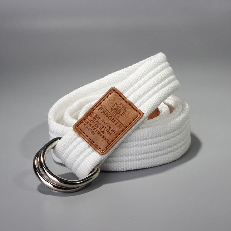 白色双环扣简约风男青年帆布腰带