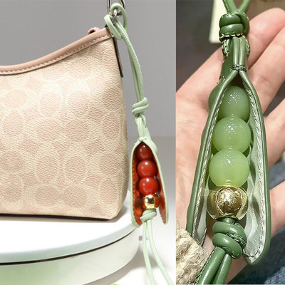 适用loewe女包挂件翡翠绿豌豆夹