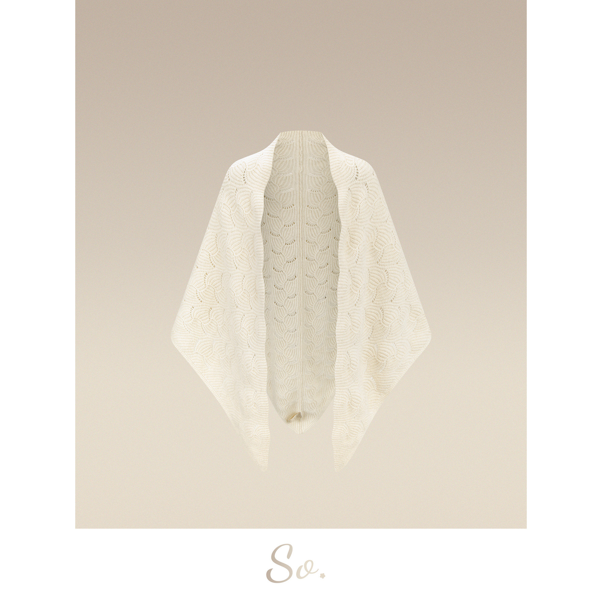 SO 【绵羊毛+牦牛绒】25年秋冬慵懒风米色镂空针织披肩开衫