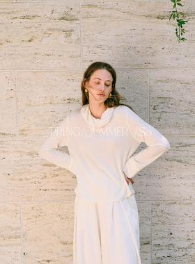 SO 26ss领口袖口真丝拼接 精致感慵懒宽松氛围感显瘦垂感长袖上衣