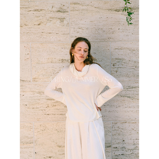 精致感慵懒宽松氛围感显瘦垂感长袖 口真丝拼接 上衣 26ss领口袖