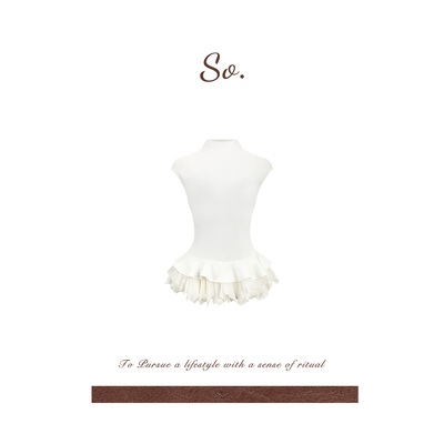 SO 26ss法式时髦莱赛尔可拆卸雪纺下摆半高领收腰显瘦短袖上衣女