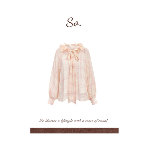 SO 26ss法式精致高级感通勤金丝雪纺木耳花边领系带宽松衬衫上衣