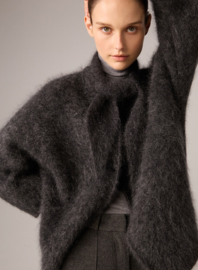 SO 25秋冬灰色毛高比例超幼马海毛绒感宽松慵懒风针织开衫外套