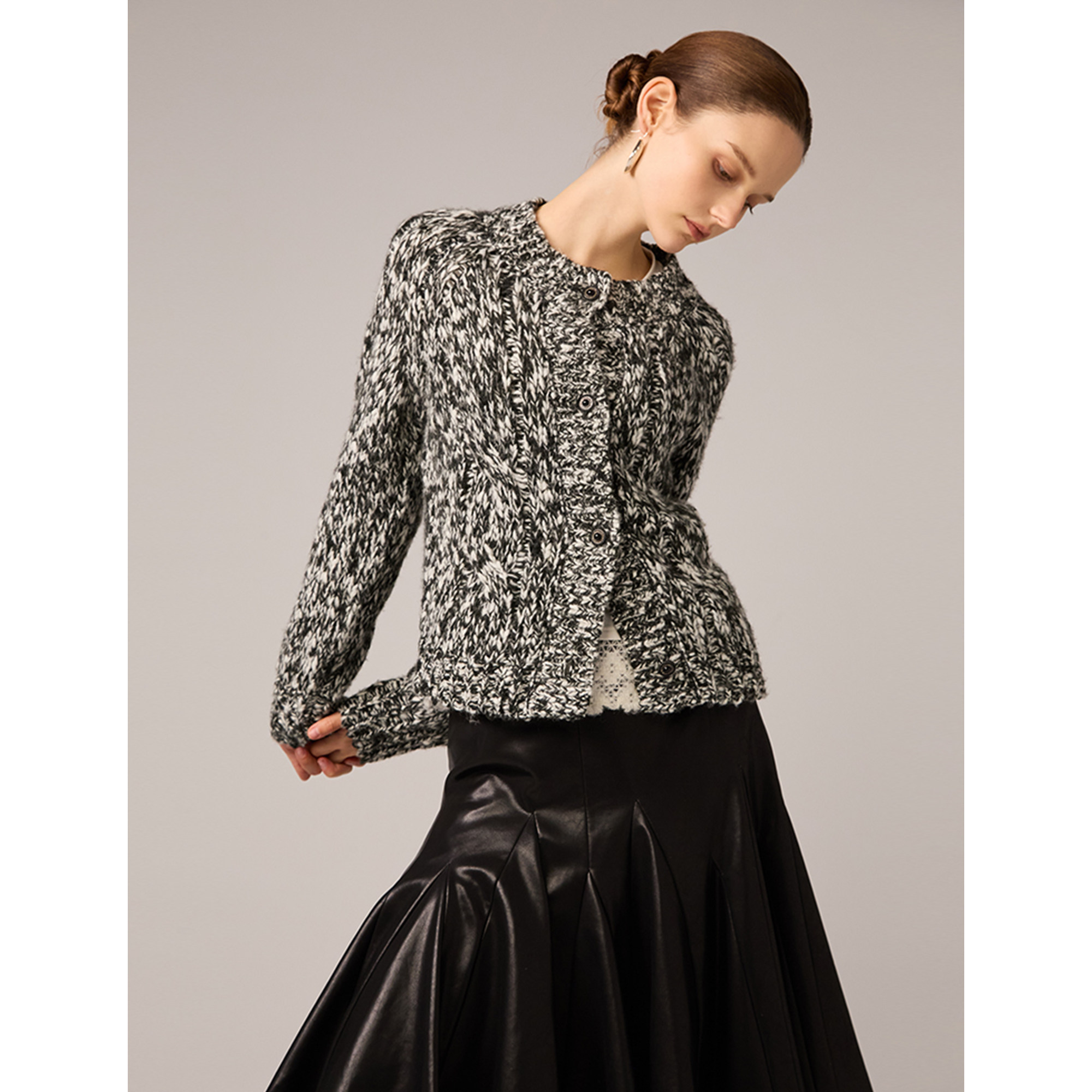 SO 25年秋冬羊毛混纺粗针意式气质百搭墨绿色短款针织开衫外套