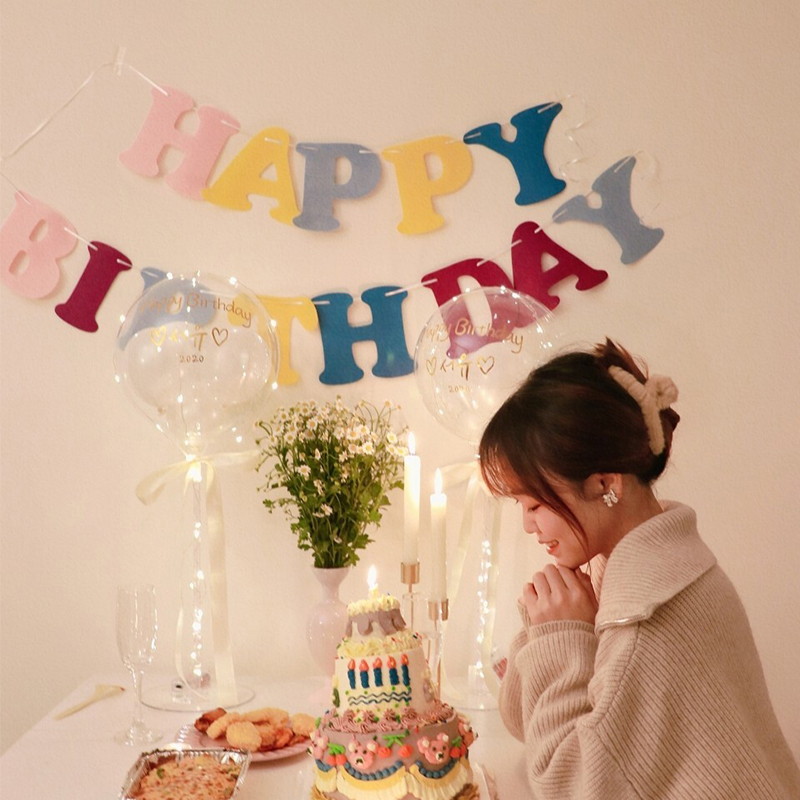 ins风网红小红书生日快乐马卡龙拉旗无纺布派对宝宝