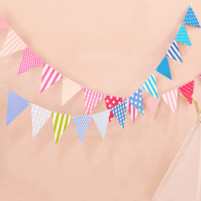 生日三角旗彩旗拉旗拉花装饰背景墙宝宝百天周岁派对儿童生日布置
