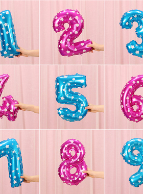 16寸小号数字粉色蓝色铝膜气球婚庆生日派对装饰布置用品0-9