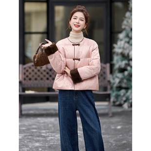 新中式国风提花盘扣羽绒服女短款2025冬季高品质洋气独特毛绒外套