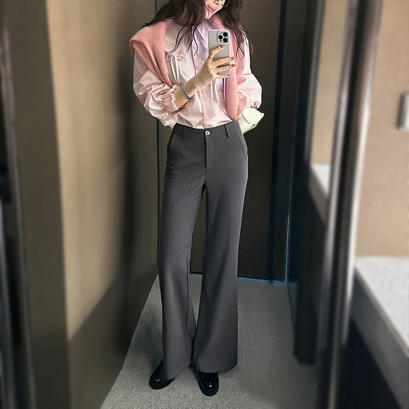 微喇阔腿裤女士2026新款夏天高腰垂感休闲裤小个子显瘦喇叭西装裤