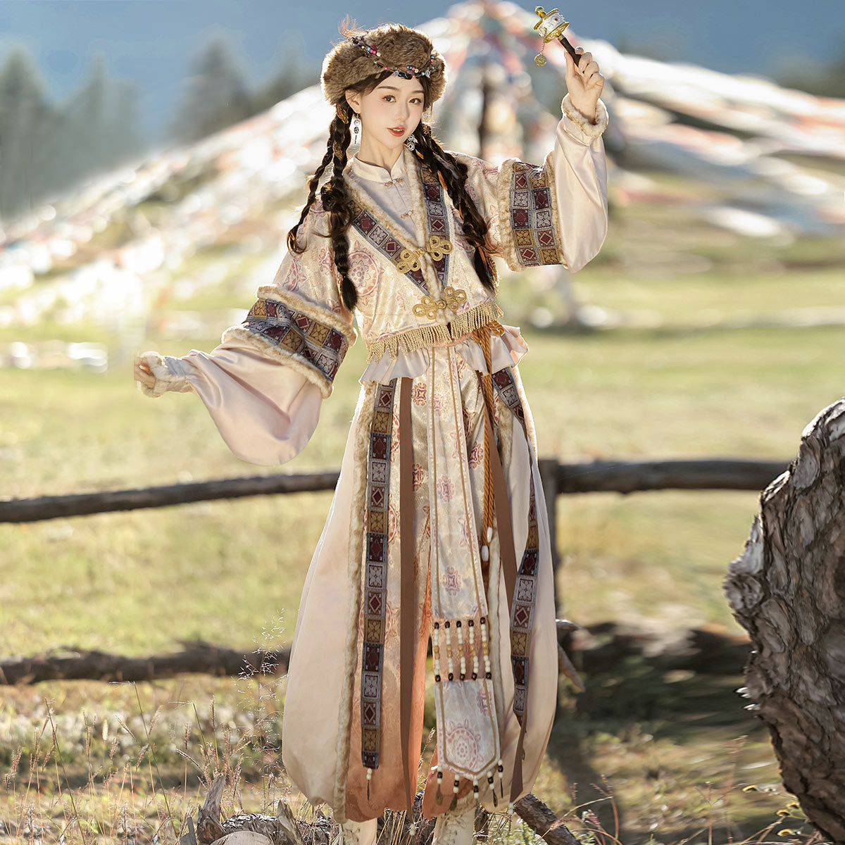 倚梦阁原创设计耀月灵域汉服女敦煌风西域风外披上衣裤子套装9387