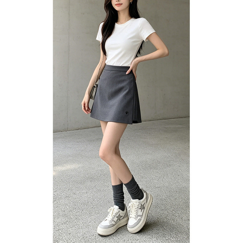 高级感灰色西装短裙裤女夏季高腰显瘦A字裤裙小个子通勤半身裙子