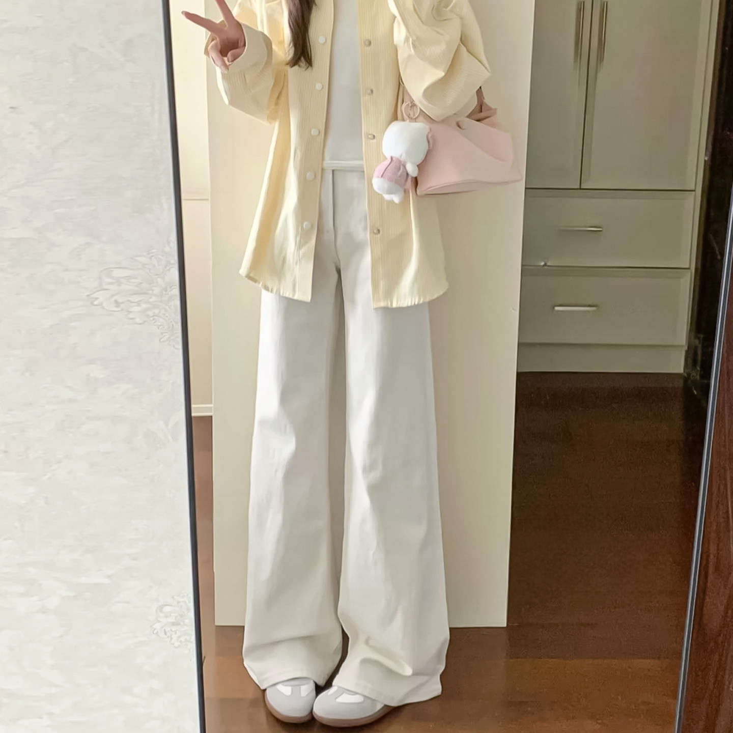 高腰直筒白色牛仔裤女夏季2026新款宽松窄版直筒裤女显瘦裤子女款