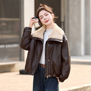 翻领仿羊羔毛皮衣羽绒服外套女2025冬新款加厚保暖显瘦上衣DL2670