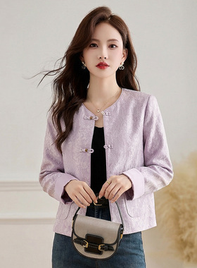 新中式国风提花外套2026春季圆领新款时尚短款减龄洋气上衣JX2606