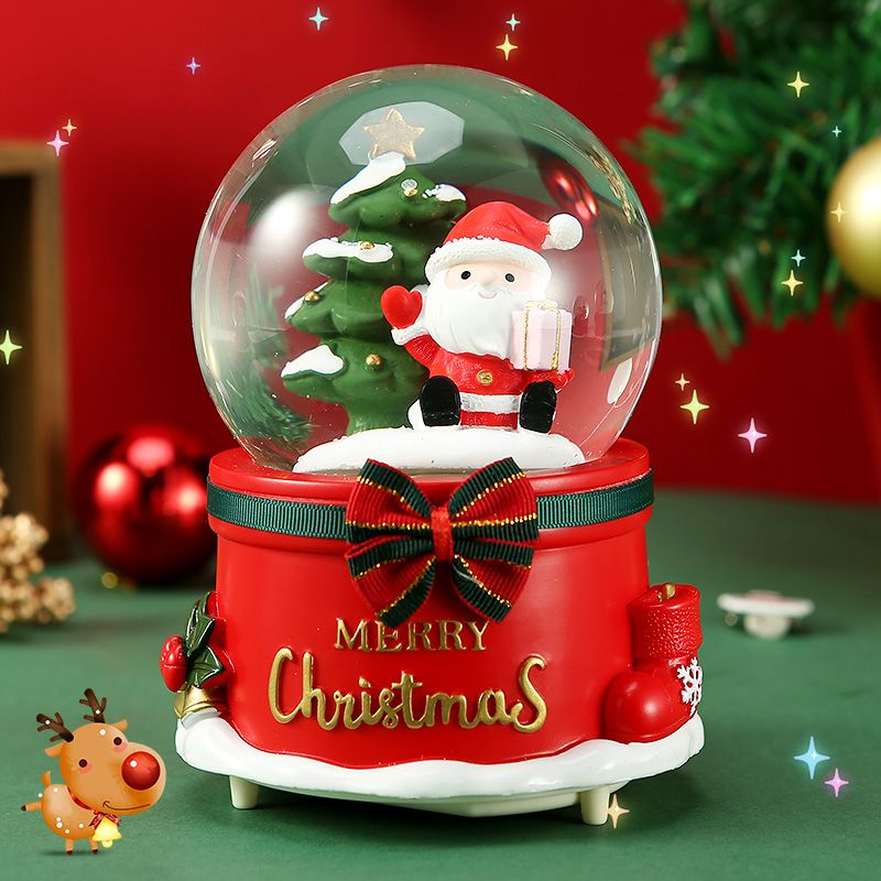 圣诞老人旋转飘雪水晶球音乐盒八音盒儿童生日雪景球礼物送男女孩