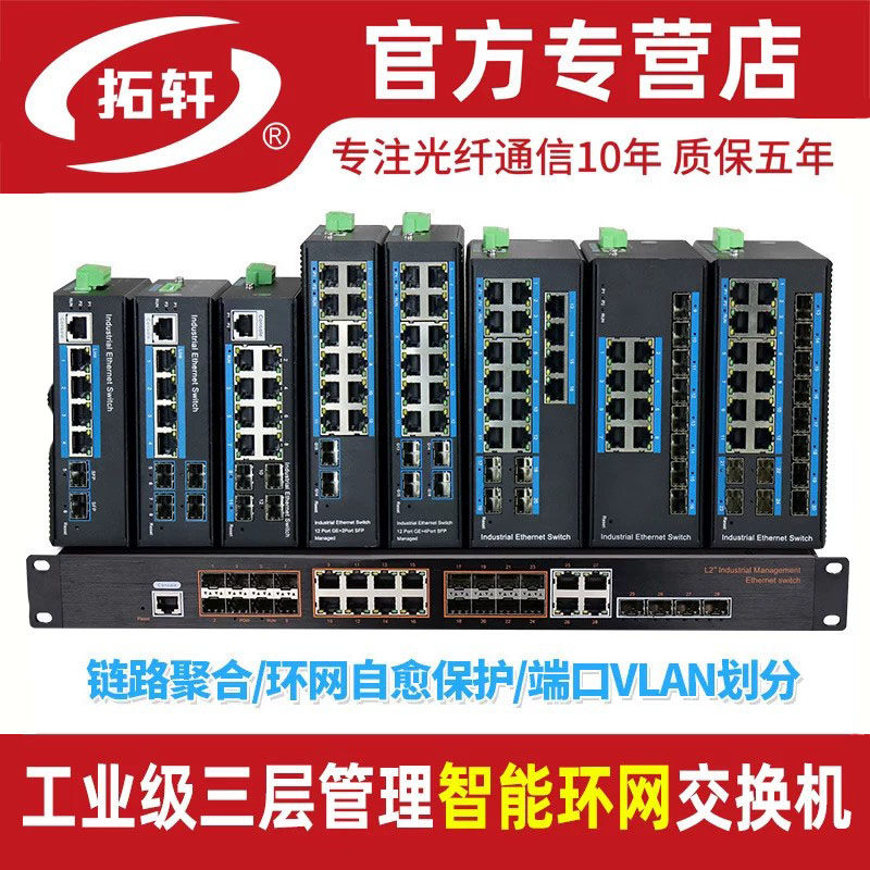 工业交换机三层WEB管理千兆2光4光8光12光24光4电8电12电16电20电POE宽温VLAN环网自愈汇聚路由功能2.5G导轨