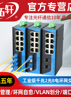 拓轩工业级管理型千兆2光4电8电16电环网交换机网管型POE光纤交换机24V转导轨式监控网络收发器VLAN端口镜像
