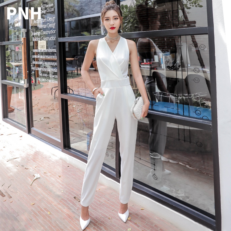品诺狐白色连体裤女2022新款夏韩版高腰显瘦气质收腰修身夏季长裤在类目 女装/女士精品, 裤子, 休闲裤中 - 来自Buy2taobao.com提供专业的淘宝代购服务